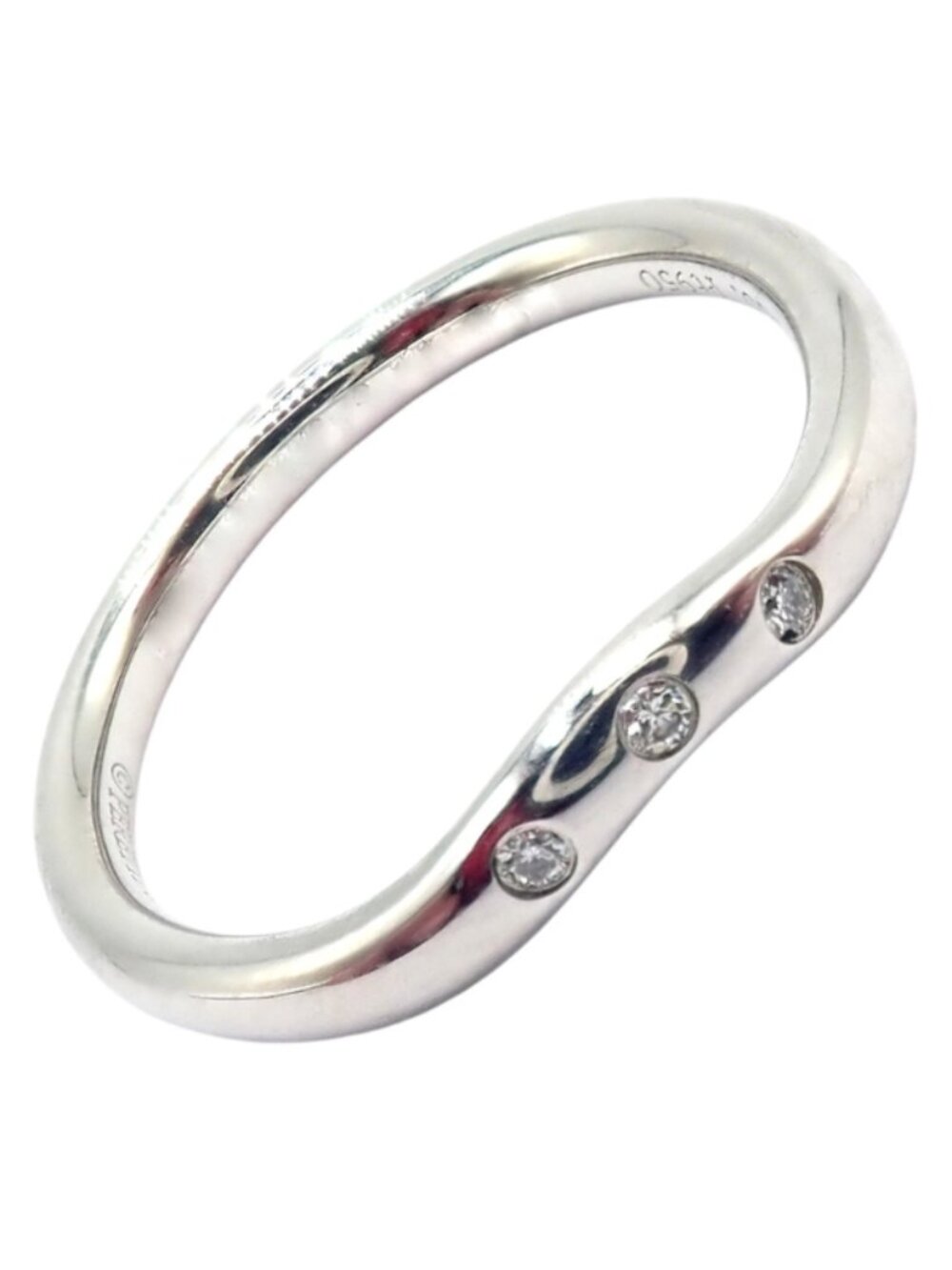 Authentic! Tiffany & Co. Platinum Peretti Diamond Wave Curved 2mm Band Ring sz 5